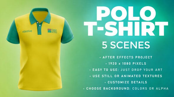 Polo T-shirt – 5 Scenes Mockup Template – Animated Mockup PRO
