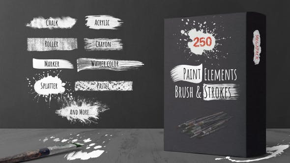 250 Paint Matte Elements, Brush & Strokes Pack