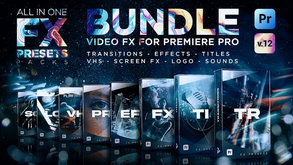 FX Presets Bundle for Premiere Pro | Transitions, Titles, Effects, VHS, LUTs, Logo, Sounds